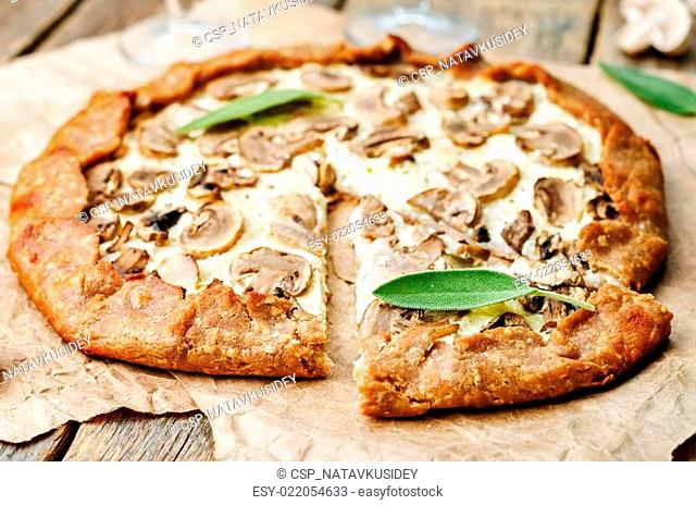 rye Galette with ricotta, onions and mushrooms