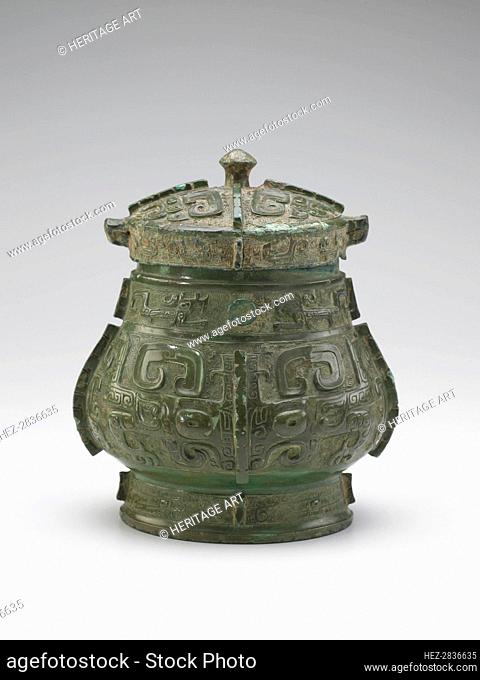 Lidded ritual wine container (you) with taotie and dragons, Late Shang dynasty, c1200-1100 BCE. Creator: Unknown