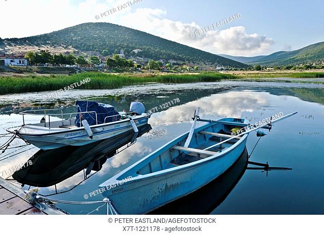 Early morning on the shore of Prespa lake at Psaradhes, Macedonia, Northern Greece