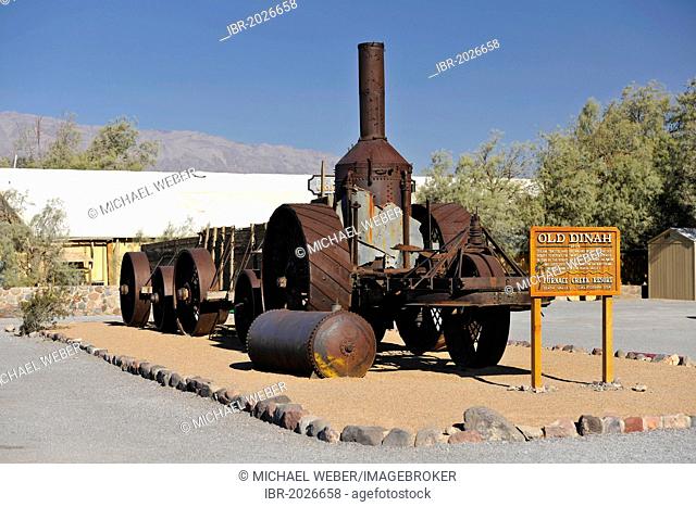 Old Dinah, historic steam tractor to transport borax, Borax Museum, Furnace Creek Ranch Oasis, Death Valley National Park, Mojave Desert, California