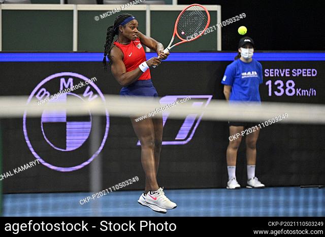 Sloane Stephens of USA in action during match against Liudmila Samsonova of Russia during the Women’s tennis Billie Jean King Cup (former FedCup) semi-finals in...