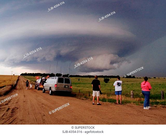 Storm Chasers Watch a Supercell Thunderstorm