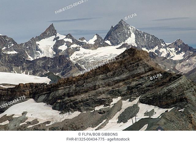 Mountain peak viewed from Italiana side above Cervina, Matterhorn (Monte Cervino), Pennine Alps, Italy, July