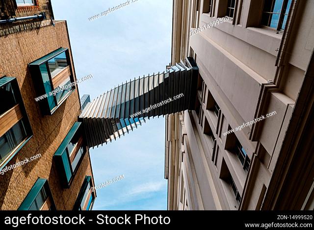London, UK - May 15, 2019: Modern design bridge between two buildings in Covent Garden. Located in the West End of London