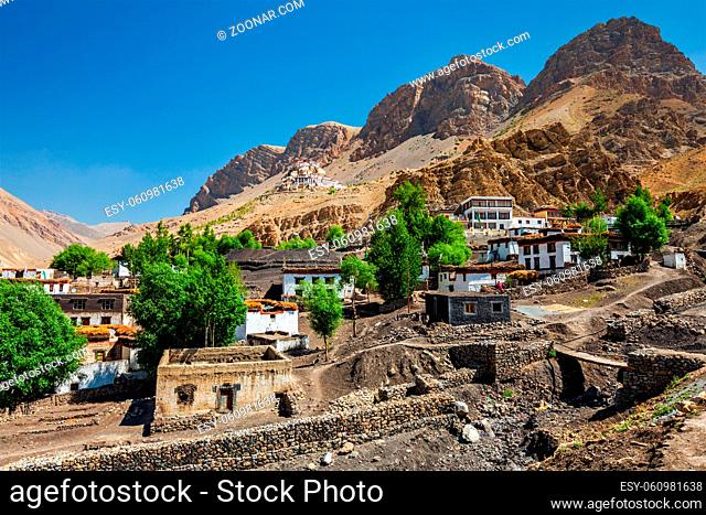 Ki village and monastery in Himalayas. Himachal Pradesh, India