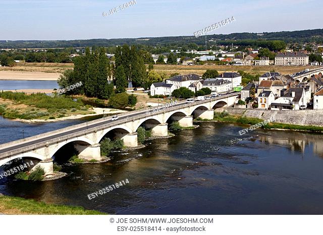 Bridge over the Loire River, Loire Valley - Europe, France, shot from Amboise, Amboise Castle, Chateau d' Amboise, Castle - August 2015