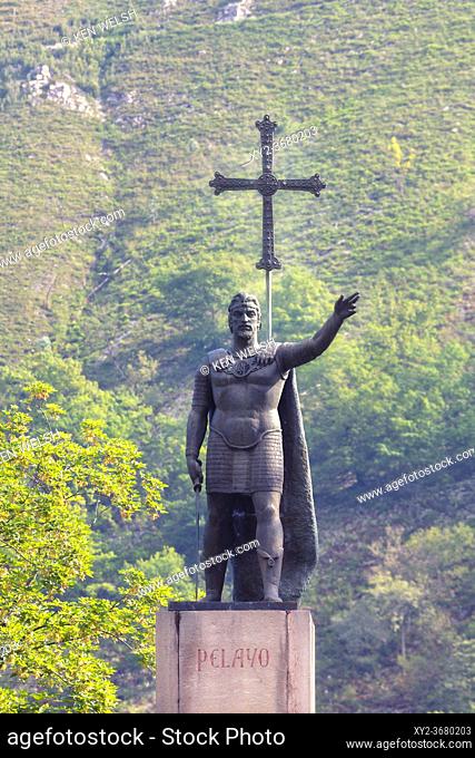 Statue of Pelagius of Asturias, known in Spanish as Pelayo at, Covadonga, Asturias, Spain. Pelagius of Asturias, circa 685 - 737