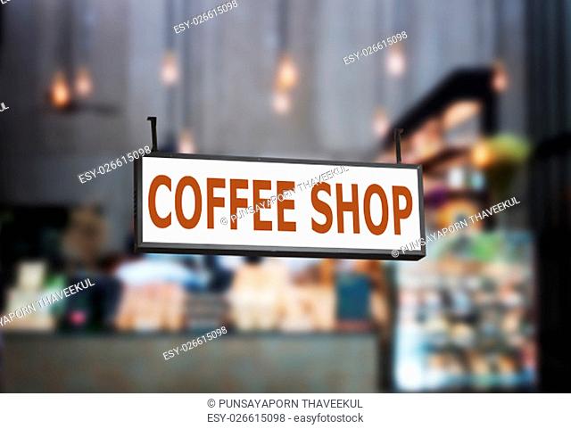 Coffee shop signboard with blurred background in coffee shop