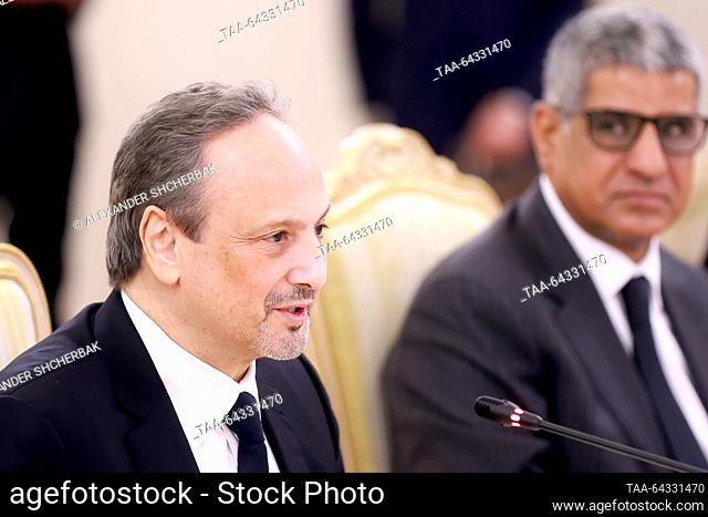 RUSSIA, MOSCOW - NOVEMBER 3, 2023: Kuwait's Minister of Foreign Affairs Sheikh Salem Abdullah Al-Jaber Al-Sabah during a meeting with his Russian counterpart...