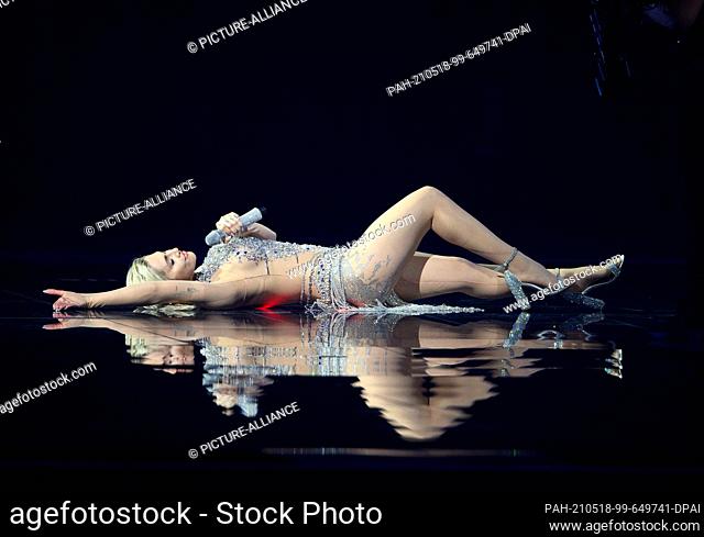 17 May 2021, Netherlands, Rotterdam: Singer Elena Tsagrinou (Cyprus) performs the song ""El Diablo"" during the second dress rehearsal of the first semi-final...