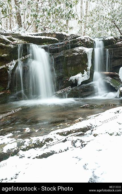 Waterfall in a Winter Landscape in the Great Smoky Mountains