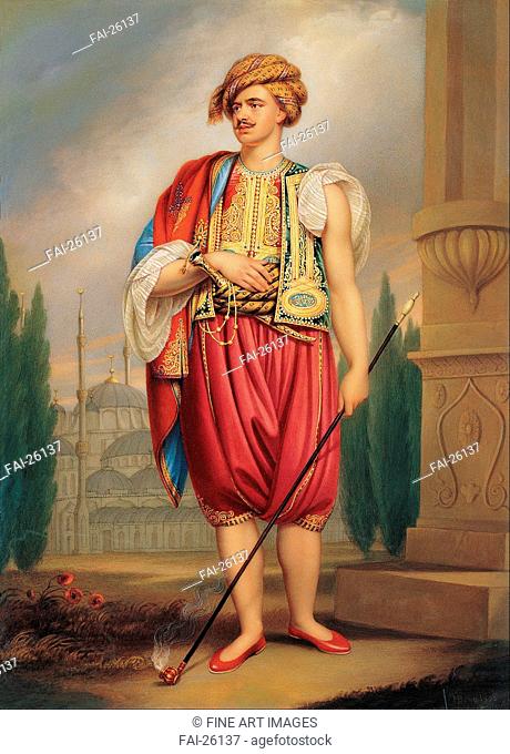 Portrait of Thomas Hope (1769–1831) in Turkish Costume (after William Beechey). Bone, Henry (1755-1834). Enamel on copper, porcelain. Orientalism