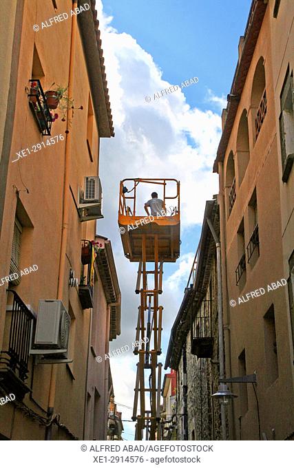 Platform for construction work, Amer, La Garrotxa, Catalonia, Spain