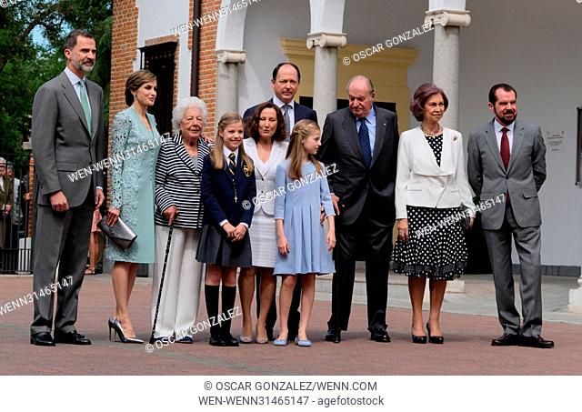 King Felipe VI of Spain, Princess Sofia of Spain, Queen Sofia, Princess Leonor of Spain, Queen Letizia of Spain and King Juan Carlos after the First Communion...