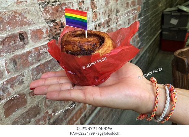 The dateless photo shows a so called 'bruffin' which is a mix of brioche and muffin, in New York, USA. New York is famous for its innovative and creative food...