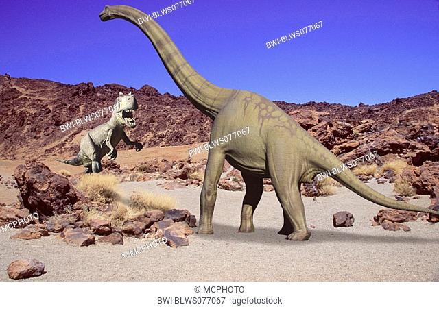 Tyrannosaurus attacking Brachiosaurus