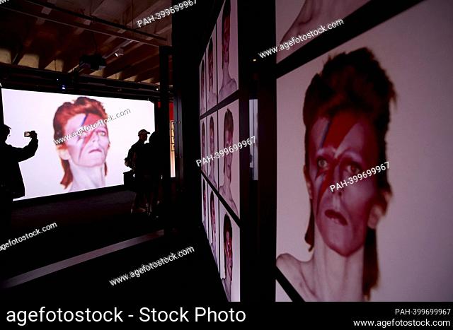 Madrid, Spain; 14.03.2023.- Bowie taken by Duffy. The iconic image of lightning that crosses the face of David Bowie on the cover of the album ""Aladdin Sane""...