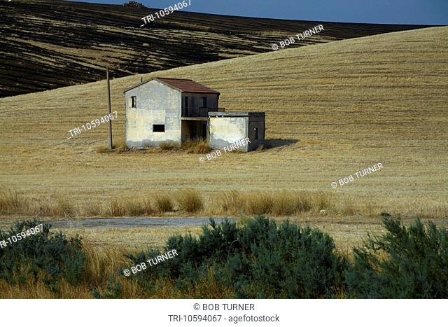 Deserted House in Harvested Field Near Cuticchi Central Sicily Italy