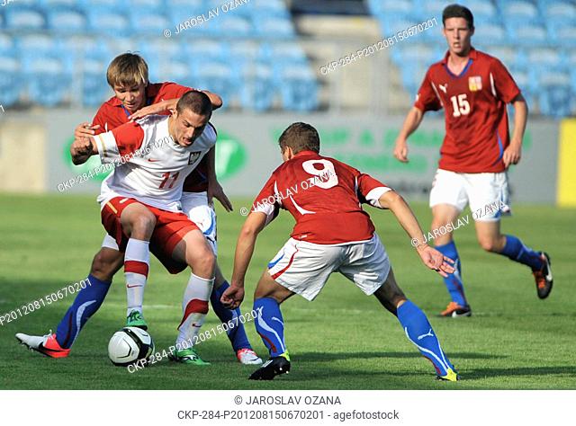 Friendly soccer match Czech Republic 'U20' vs Poland 'U20' in Opava, Czech Republic on August 15, 2012 From left: Martin Frydek CZE