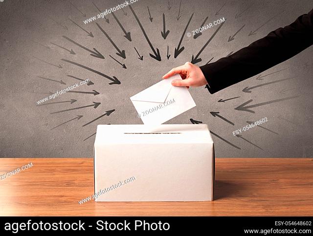 close up of a ballot box and casting vote on grungy background