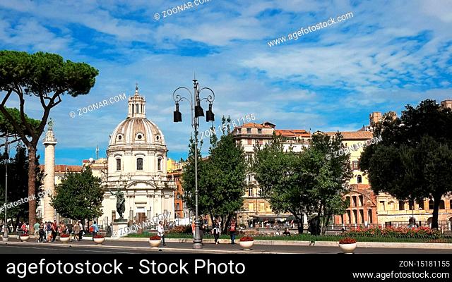 ROME, ITALY- SEPTEMBER 29, 2015: an exterior view of the church of the most holy name of mary in rome, italy