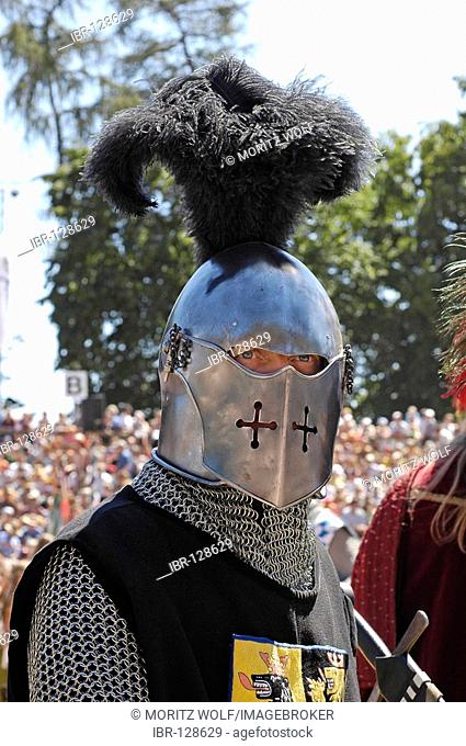 Knight in mediaeval medieval costume, knight festival Kaltenberger Ritterspiele, Kaltenberg, Upper Bavaria, Germany
