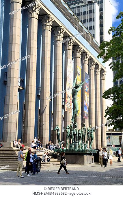 Sweden, Stockholm, Norrmalm, downtown district, Hotorget place opposite the Philharmonic Hall Konserthuset the bronze Orpheus of Carl Miles