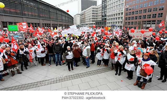 People demonstrate during a rally by the Education and Science Workers' Union (GEW) in Berlin, Germany, 18 February 2013