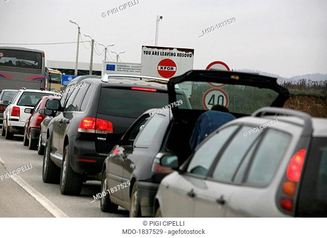 Cars queueing at the checkpoint