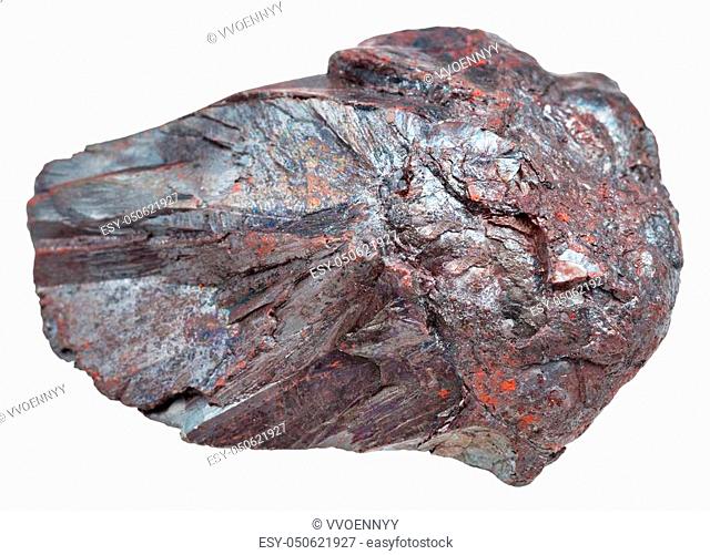macro shooting of specimen of natural mineral - piece of Hematite (iron ore, haematite) stone isolated on white background