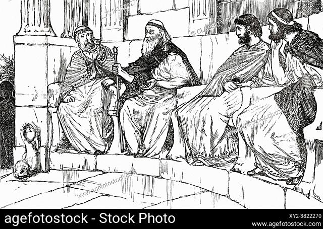 Timoleon in the Syracusan assembly. Timoleon, son of Timodemus, of Corinth c. 411â. “337 BC. Greek statesman who reformed Syracuse and after retirement