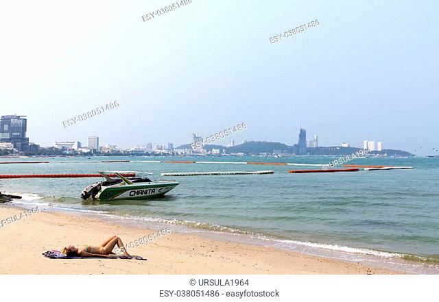 THAILAND, PATTAYA, MARCH, 26, 2015 - Excursion cutters near Pattaya city beach, gulf of Siam, Thailand