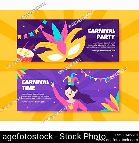Happy Carnival Party Horizontal Banner Template Cartoon Background Vector Illustration