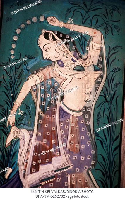 Painting on wall of Chitrashala, Bundi, Rajasthan, India, Asia