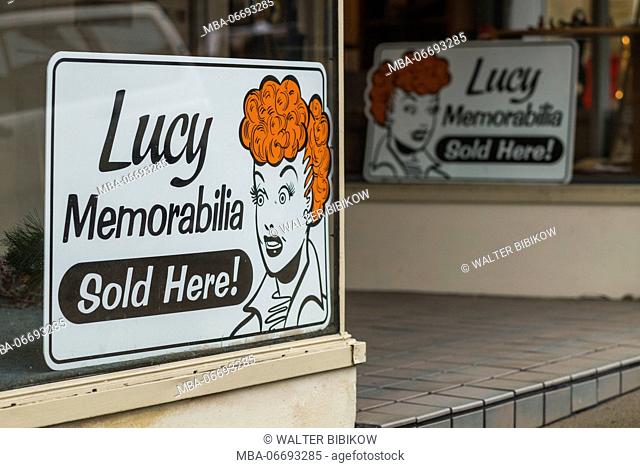 USA, New York, Western New York, Jamestown, Lucy-Desi Museum, dedicated to comedy star Lucille Ball of the 1950s-era TV show, I Love Lucy, memorabilia sign
