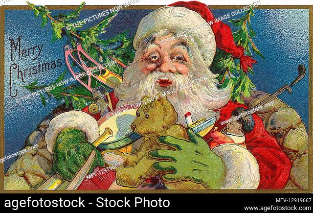 Laughing Santa With Armful of Toys