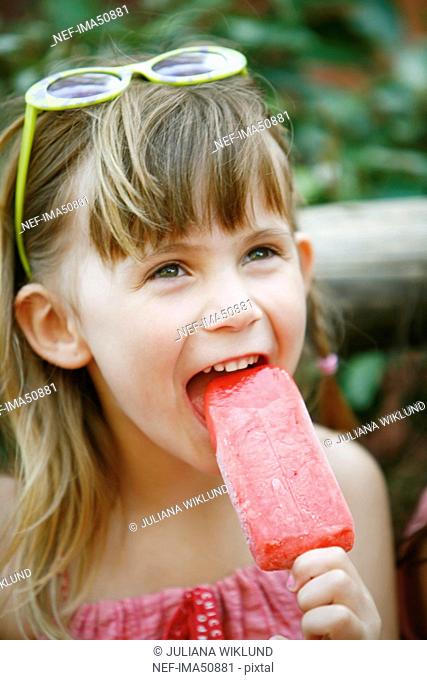 A Scandinavian girl eating an ice cream, USA