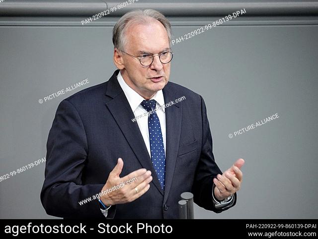 22 September 2022, Berlin: Reiner Haseloff (CDU), Minister President of Saxony-Anhalt, speaks at the Bundestag session. The topic of the session is the topical...