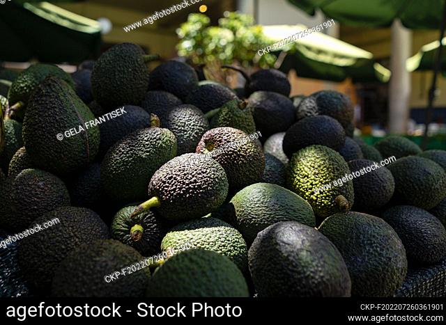 Fruits and vegetables (avocado) at the farmer’s market (Mercado dos Lavradores) in Funchal on the Portugese island Madeira on July 22, 2022