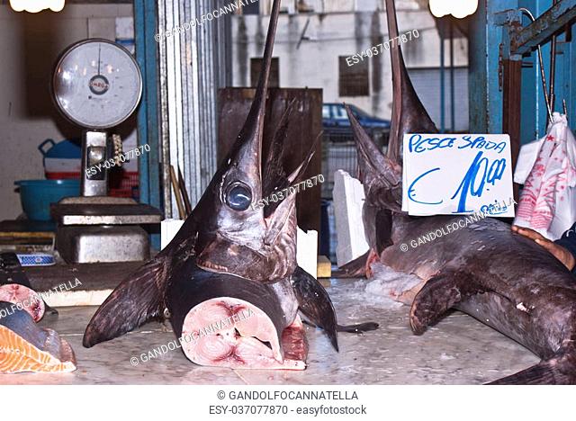 Swordfish for sale at market Ballaro' of Palermo-Sicily, Italy