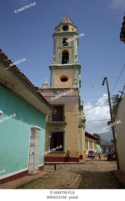 yellow bell-tower of Museo Nacional de la Lucha Contra Bandidos former convent San Francisco de Ass