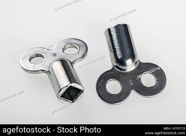 Two bleed keys square 5 mm for radiator bleed valve, symbol image, bleed radiator, white background