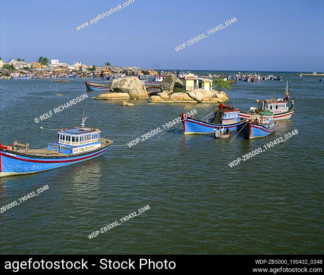 Harbour with blue boats
