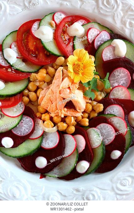 Smoked Char With Chickpeas and Salad