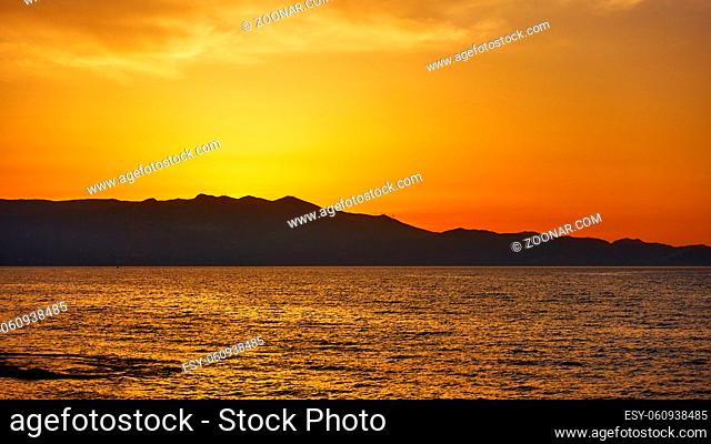 Crete Island, Greece. Silhouette against the sunset sky