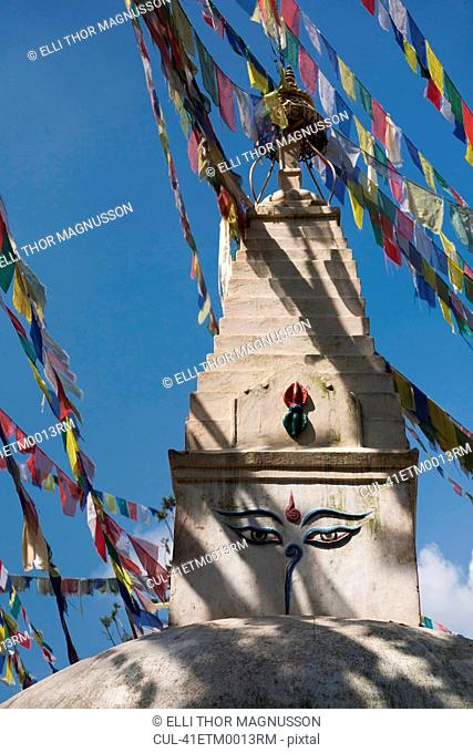 Prayer flags on temple tower