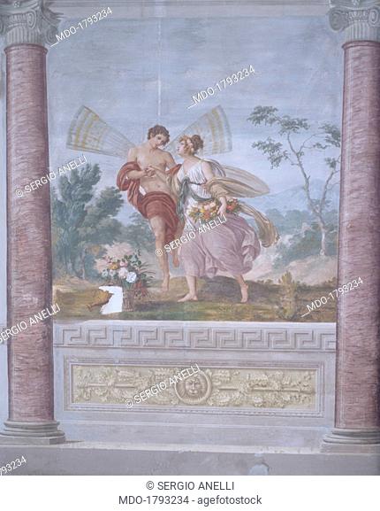 Ceres and Triptolemus, by Giovanni Biasin, 1850 - 1899, 19th Century, tempera on wall. Italy, Veneto, Rovigo, Gobbati Palace. Whole artwork view