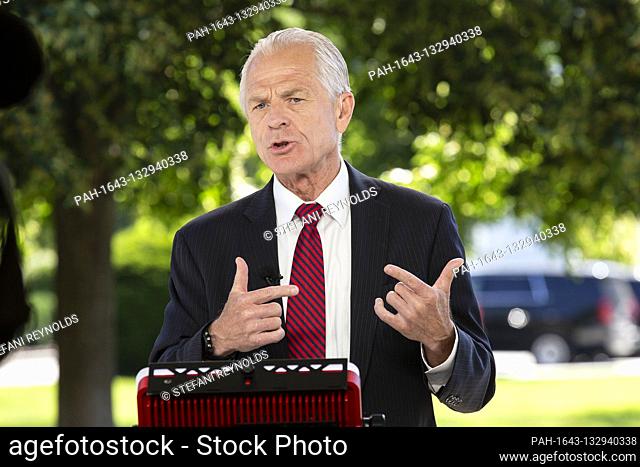 Peter Navarro, Director of Trade and Industrial Policy and Director of the White House National Trade Council speaks during a television interview at the White...