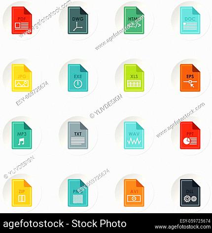 File format icons set in flat style. Document files set collection vector icons set illustration