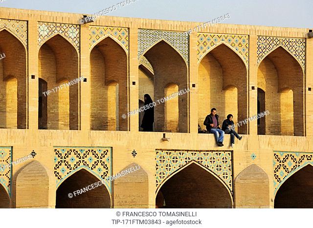Iran, Isfahan, Khaju Bridge, Zayandeh River